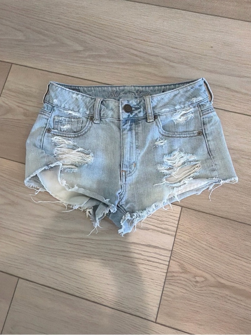 American Eagle Outfitters Light Wash Distressed Denim Shorts